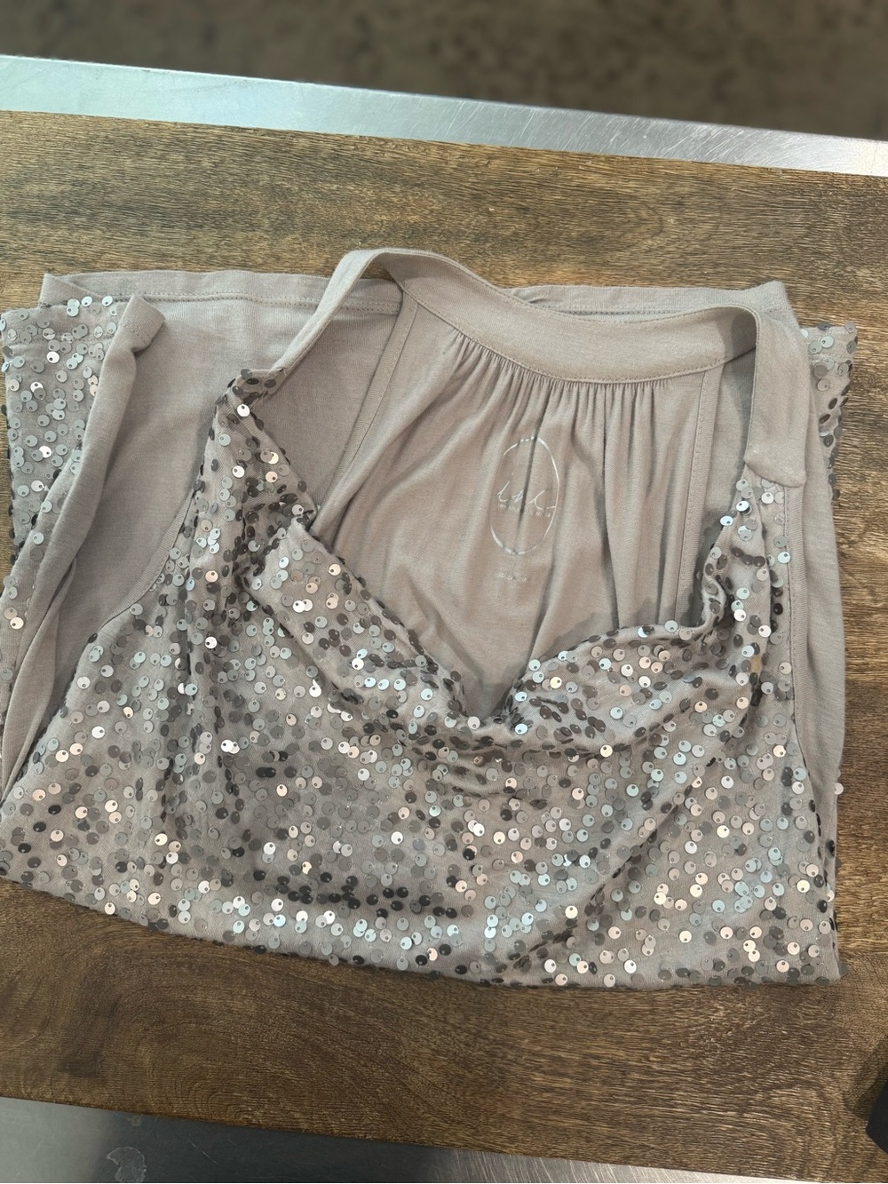 INC International Concepts Taupe Sequin Cowl Neck Tank